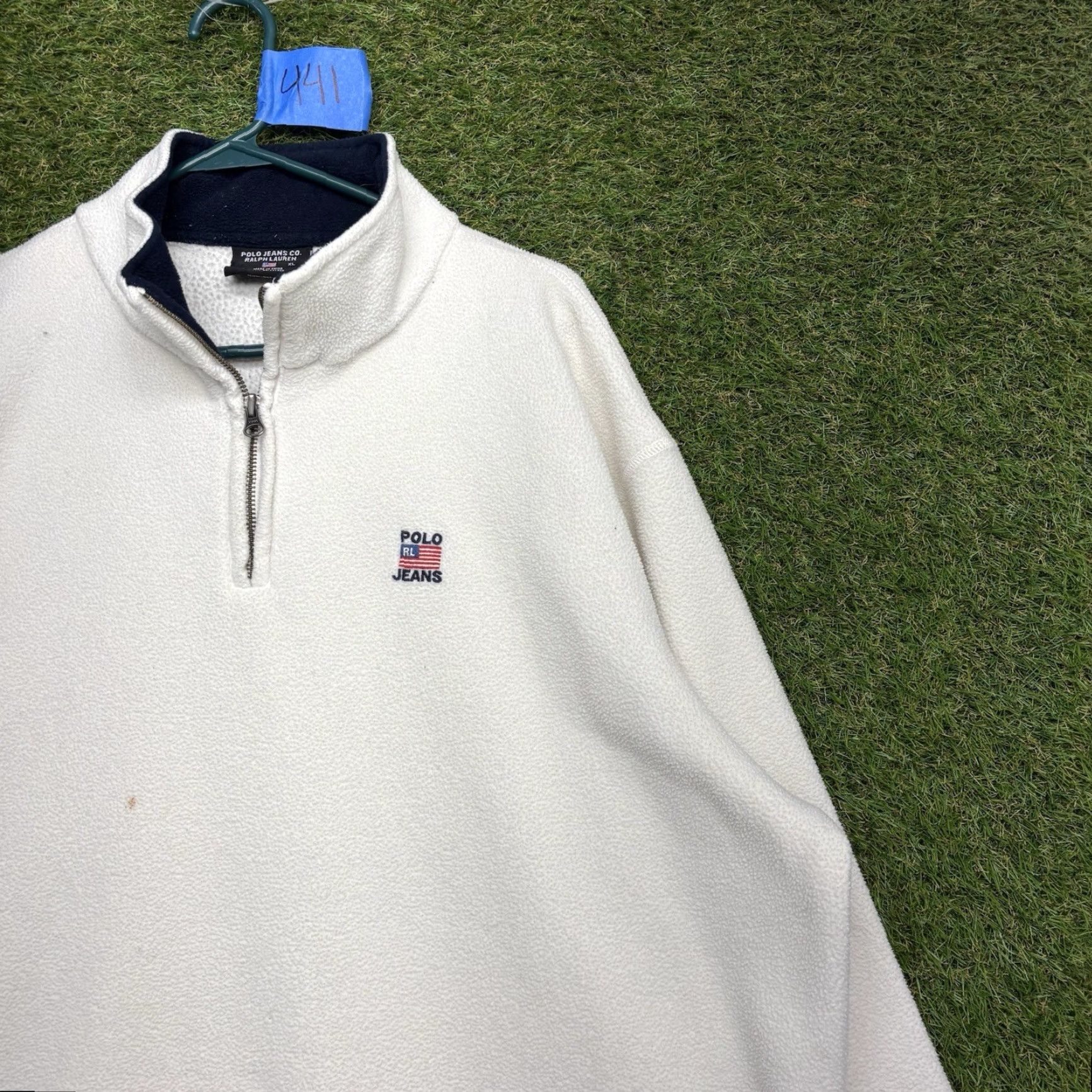 Ralph Lauren Polo Jeans Co. Ralph Lauren Sweatshirt Mens XL Quarter 1/4 Zip Fleece Mock Neck Ivory Logo Jacket Size US XL / EU 56 / 4 - 3 Thumbnail
