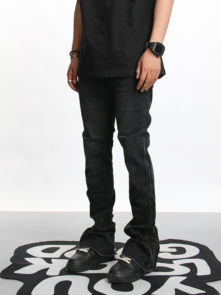 washed faded zipper utility punk jeans