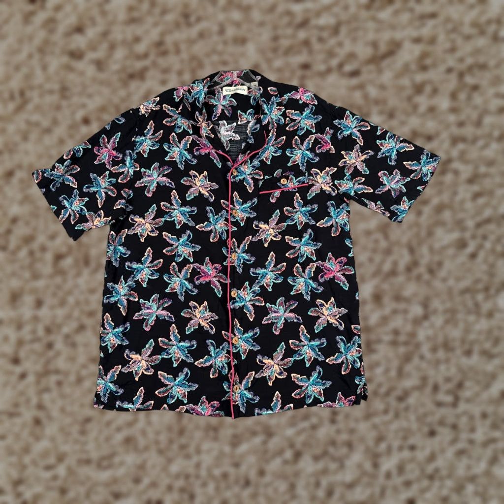 Pinko Caribbean Shirt Men Medium Black Pink Blue Floral Wood Button Up Hawaiian Rayon Size US M / EU 48-50 / 2 - 1 Thumbnail