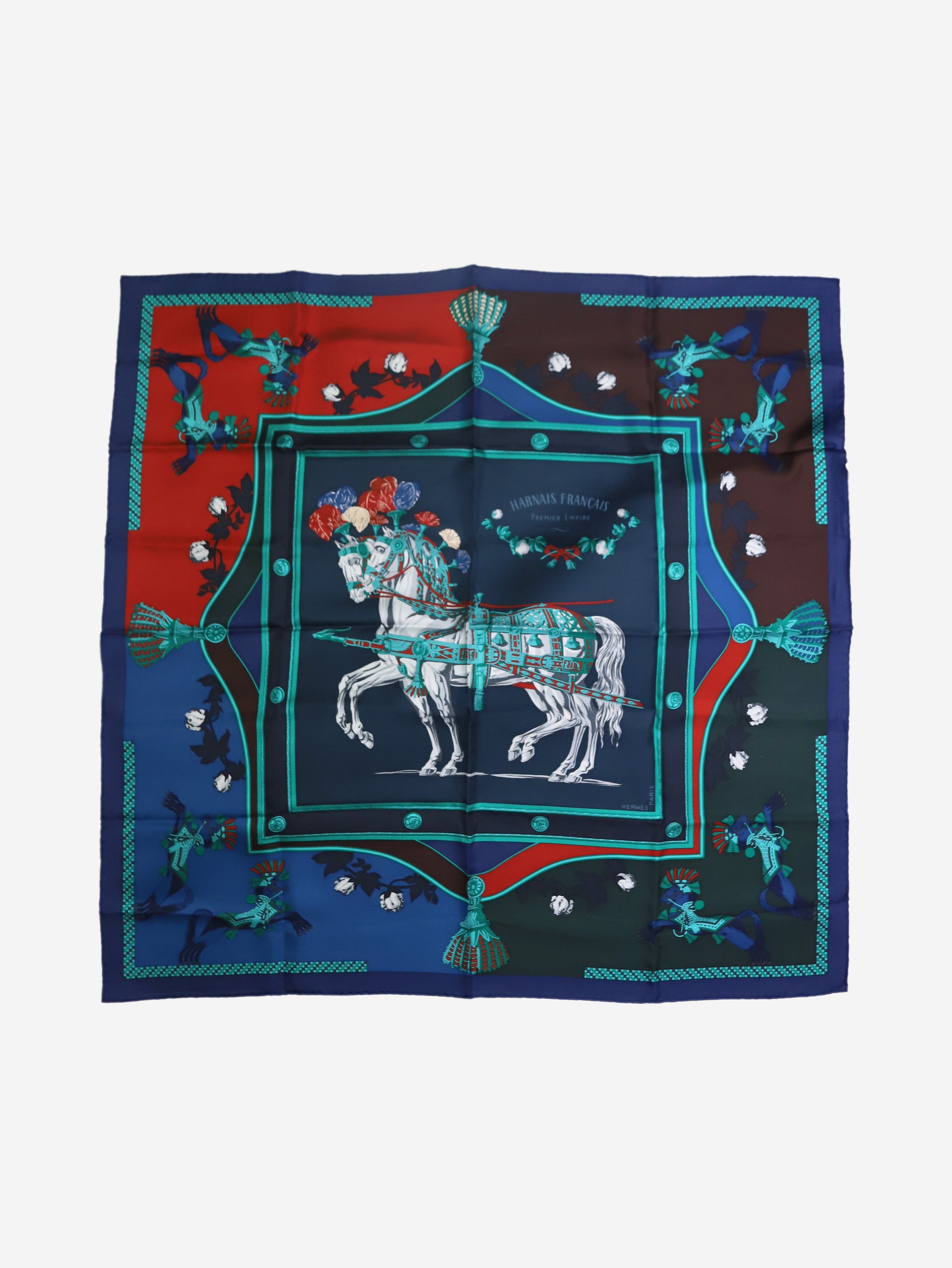 image of Hermes Blue Horse Silk Scarf, Women's