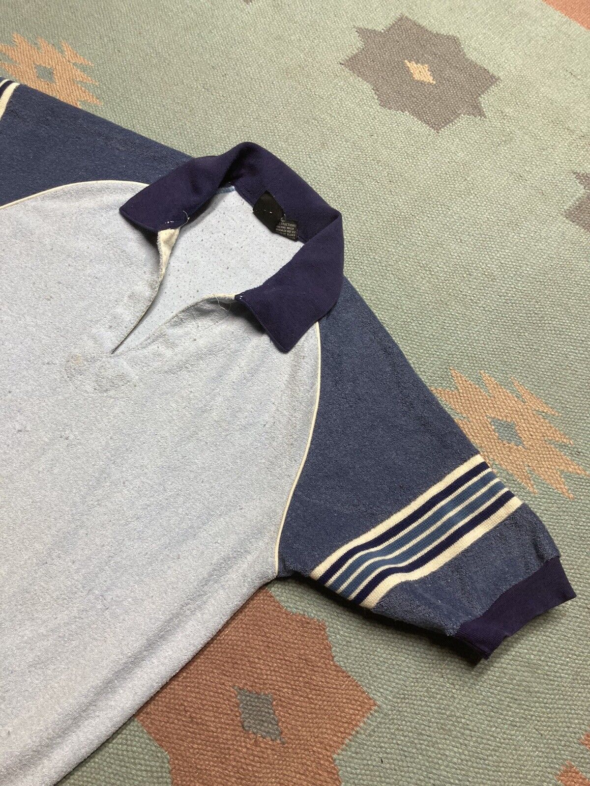 Vintage VTG 80s polo shirt terry cloth ringer tri tone stripe soft M Size US M / EU 48-50 / 2 - 4 Thumbnail