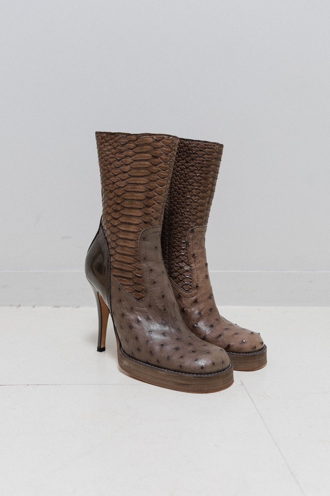 Revillon RICK OWENS x REVILLON - FW04 Python & ostrich leather boots Size US 6 / IT 36 - 1 Thumbnail