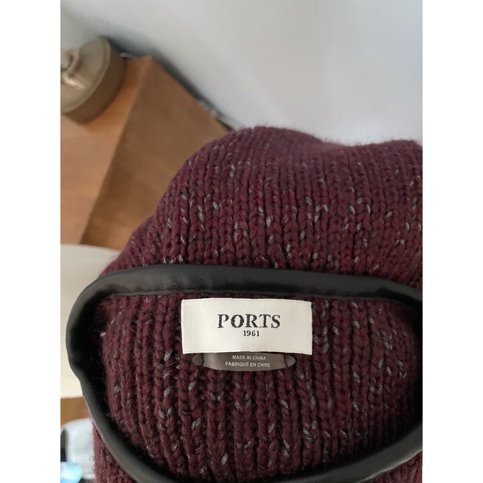 Vintage Ports 1961 Knit Wool Blend w/ Leather Trim Sweater Jacket Purple M Size M / US 6-8 / IT 42-44 - 7 Thumbnail