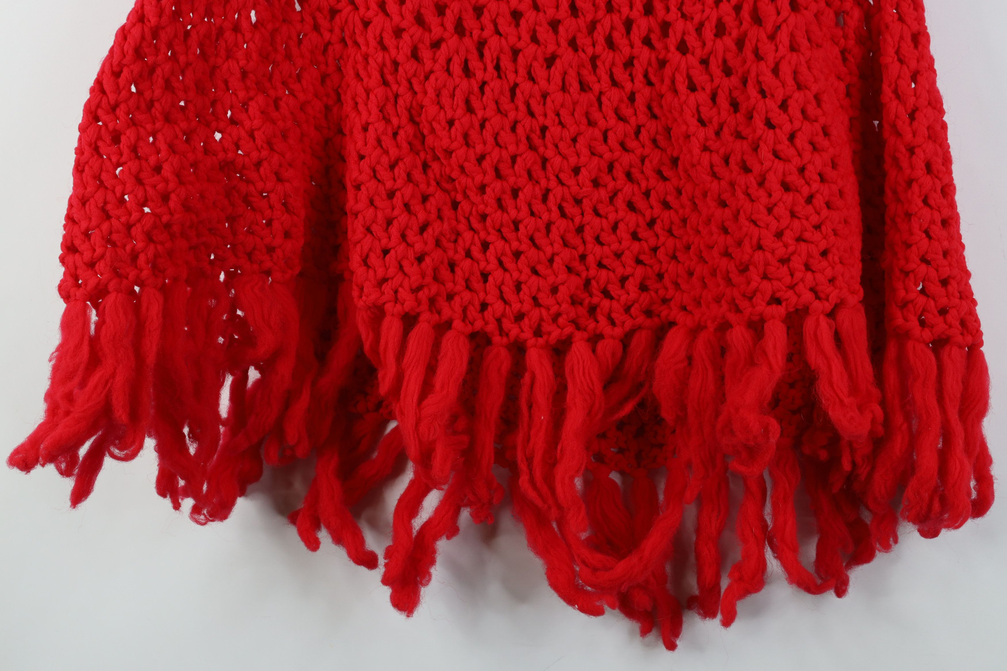 Vintage Vintage 50s 60s Fringed Crochet Poncho Sweater Cape Red USA Size ONE SIZE - 10 Thumbnail