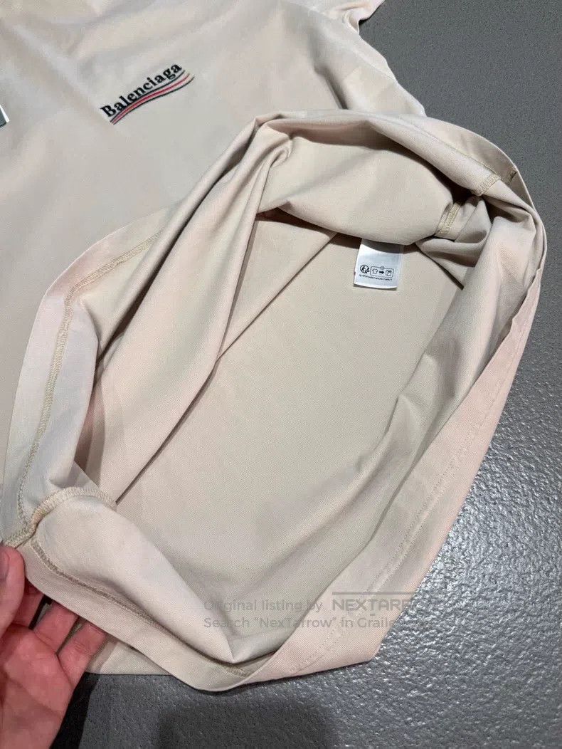 Balenciaga Balenciaga Embroidered Cola Logo Beige Round Neck Short Sl Size US M / EU 48-50 / 2 - 4 Thumbnail