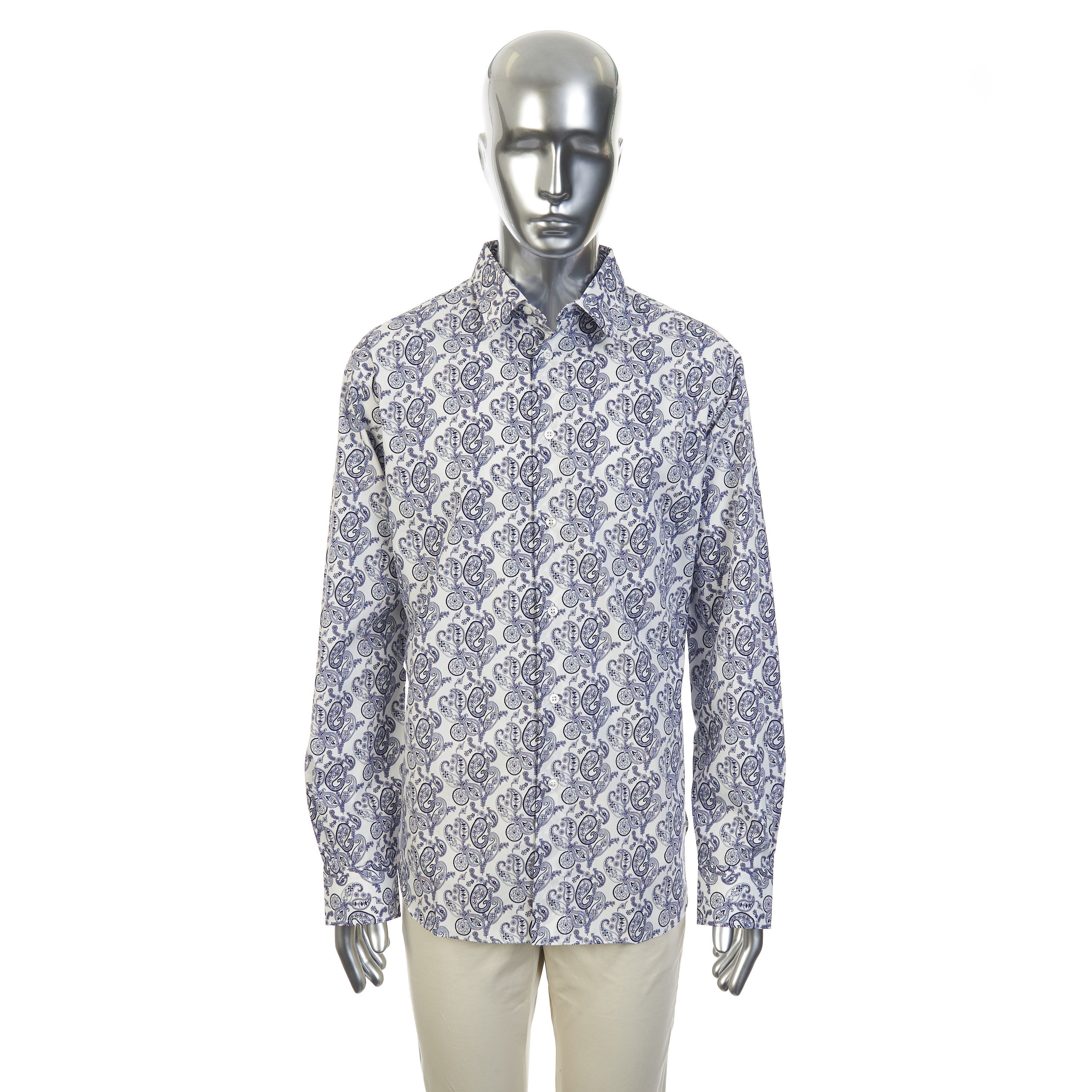Brioni White Cotton Long Sleeve Shirt With Paisley Print Size US XL / EU 56 / 4 - 2 Thumbnail