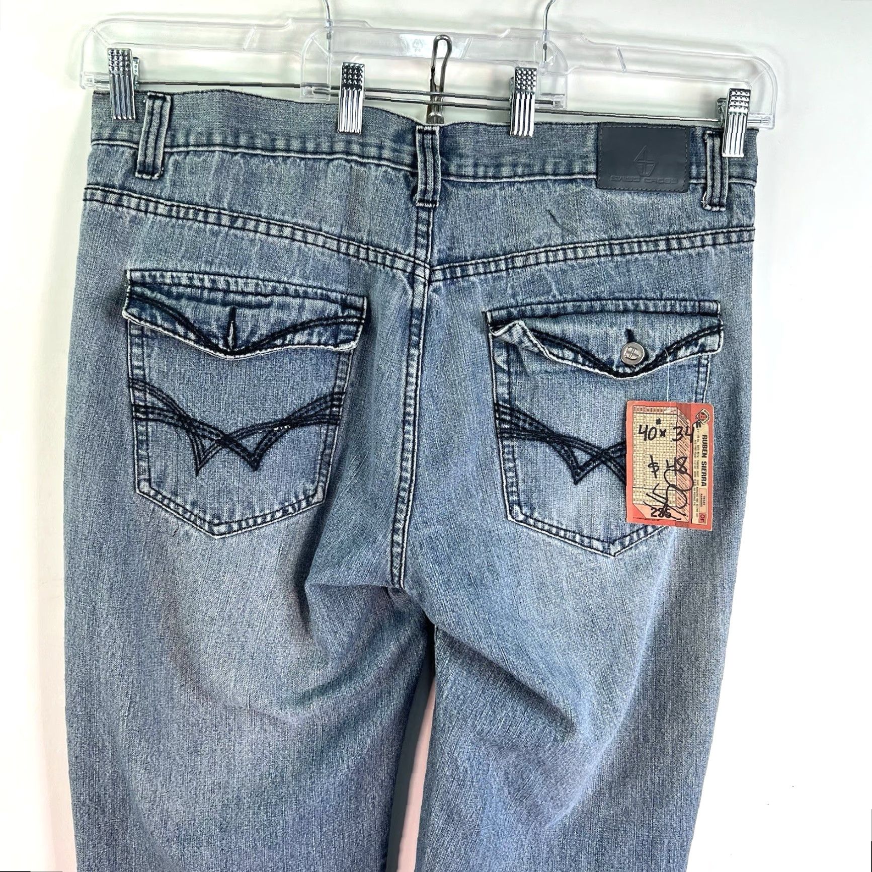 Denime VINTAGE Swiss Cross Men's Straight Fit Denim Jeans Size 40 Blue Cotton 34Inch Inseam 90s Art Theme Size US 40 / EU 56 - 7 Thumbnail