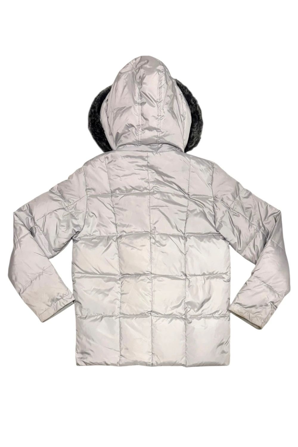 Japanese brand white faux fur hood down puffer jacket