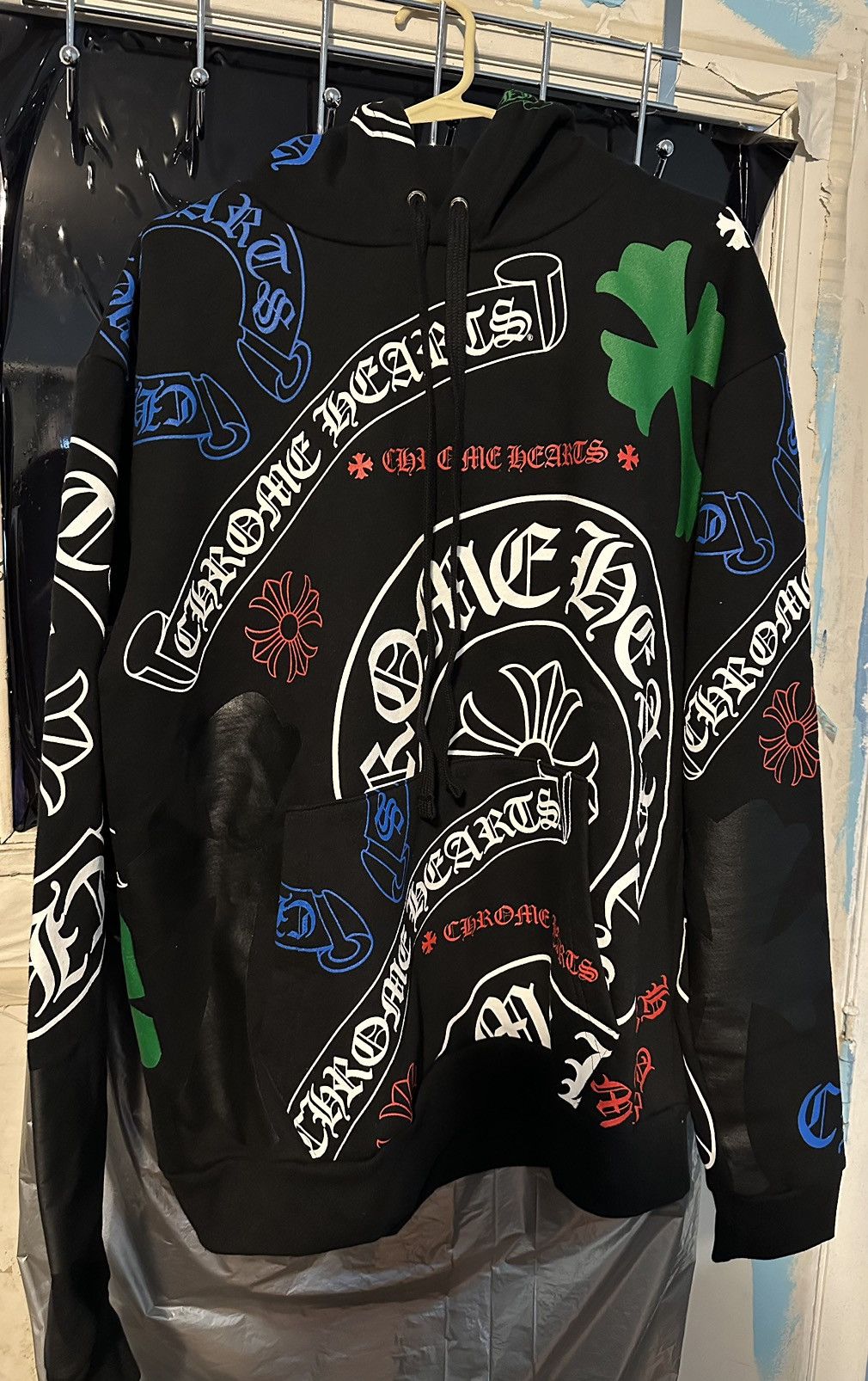 image of Chrome Hearts Black Hoodie Multicolored Stencil, Men's (Size Medium)