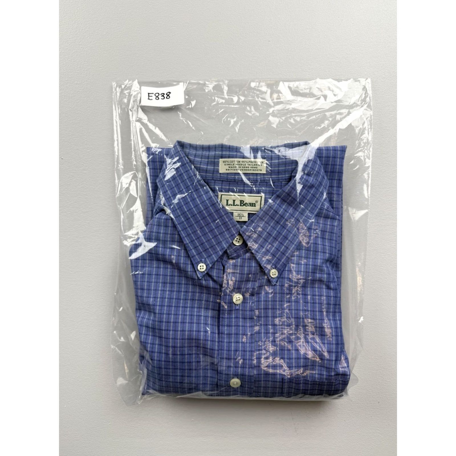 Vintage VINTAGE L.L. Bean Dress Shirt Mens 16.5 32/33 Blue Check Single Needle Hong Kong Size 46R - 6 Thumbnail