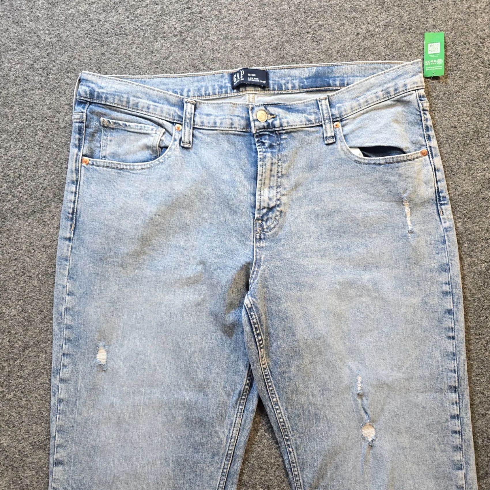 Gap GAP Jeans Women Size 18 Blue Low Rise Straight Crop Distressed Light Wash Casual Jeans - 5-Pocket Denim Inseam 27 in Size 40" / US 18 - 2 Thumbnail