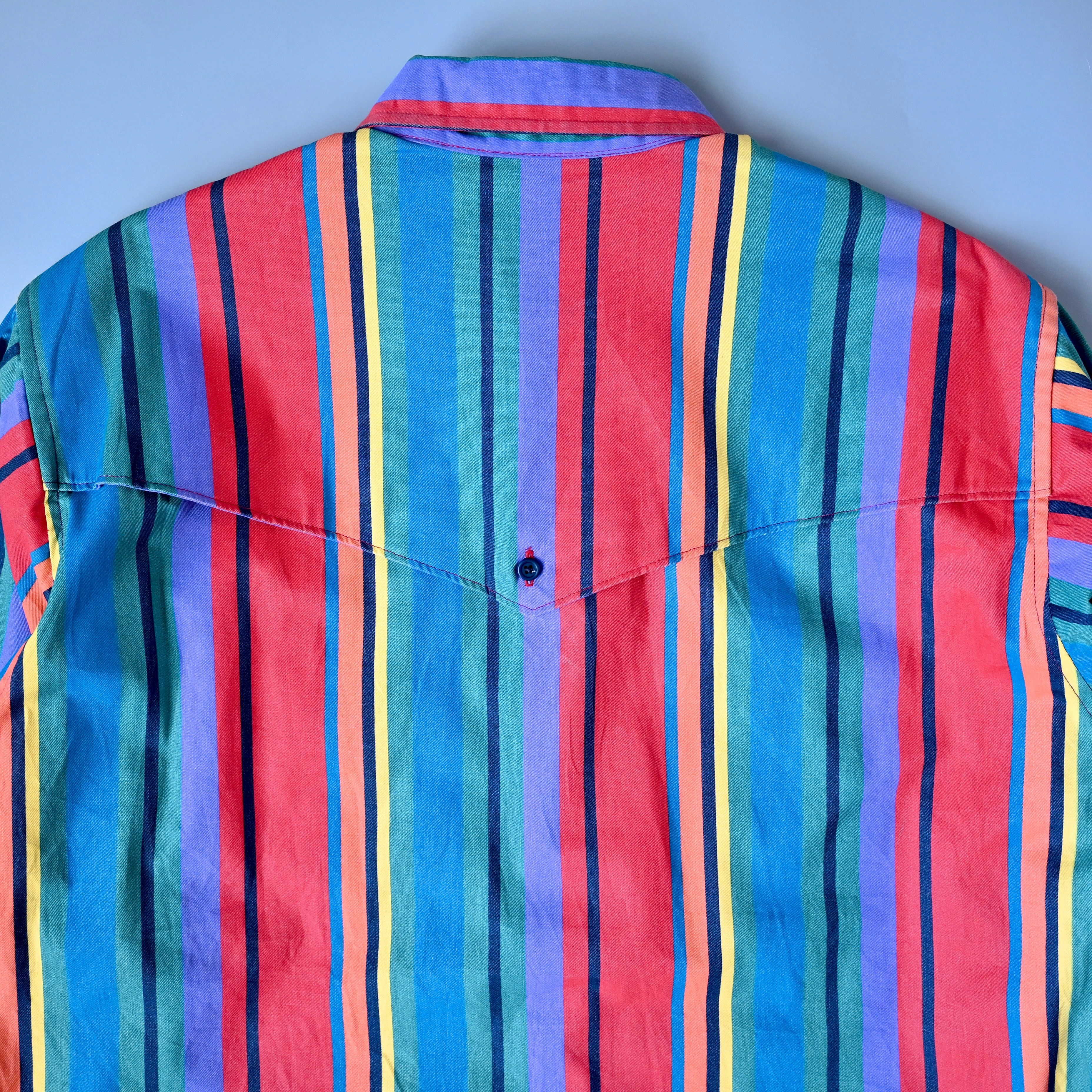 Vintage VTG 90s Wrangler Brushpopper cape shirt rainbow stripe 17.5 Size US XL / EU 56 / 4 - 4 Thumbnail