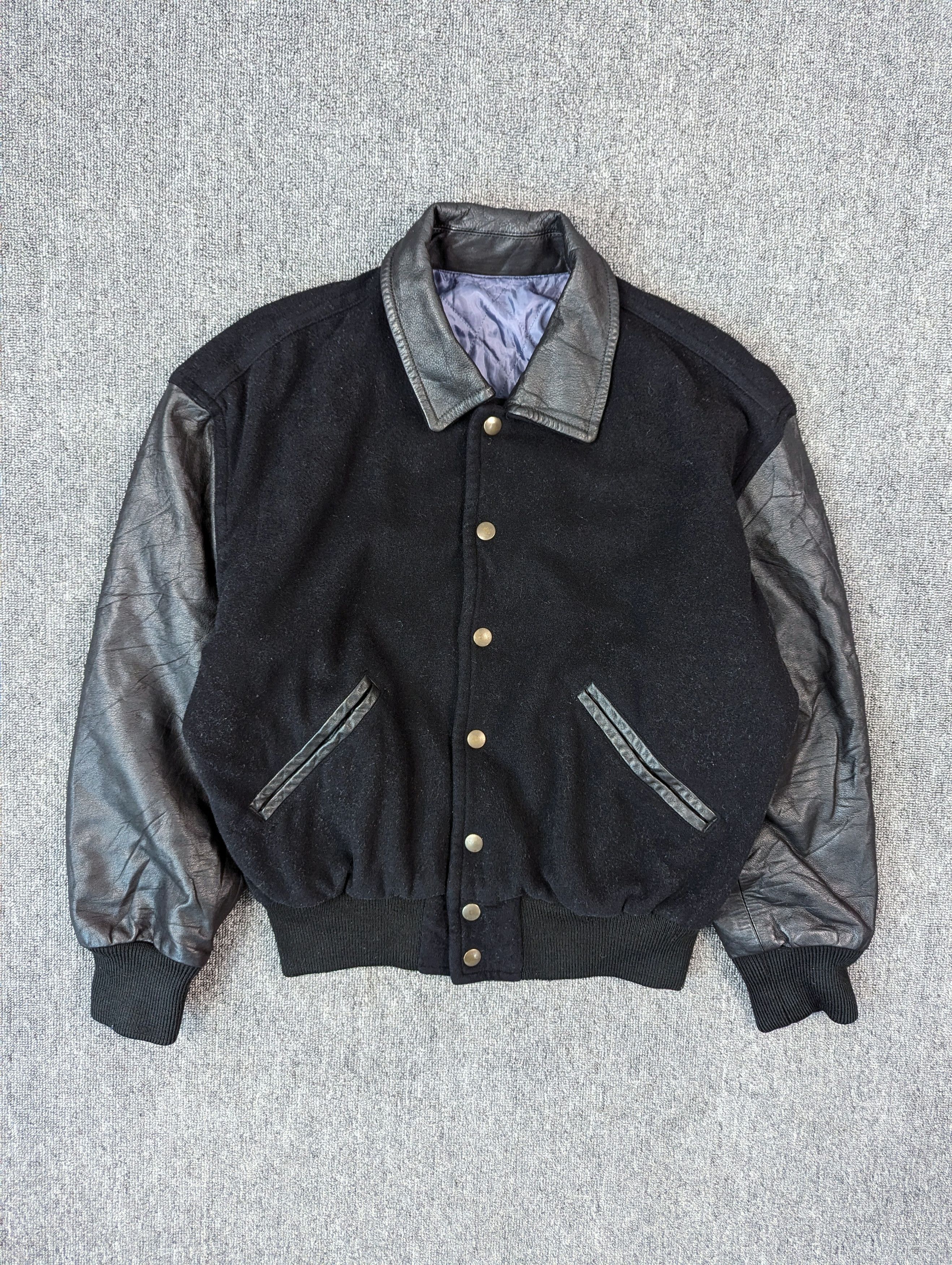 Japanese Brand Vintage Jun Men Sleeve Leather Wool Varsity Jacket Size US M / EU 48-50 / 2 - 3 Thumbnail