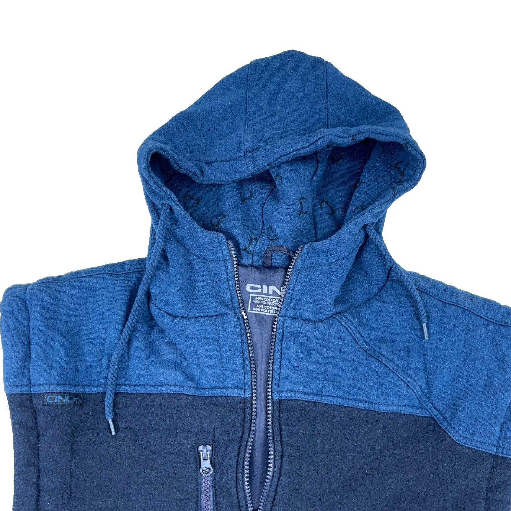Vintage Cinch Vest Men 2XL Blue Jacket Hooded Sleeveless Full Zip Adult Size US XXL / EU 58 / 5 - 2 Thumbnail