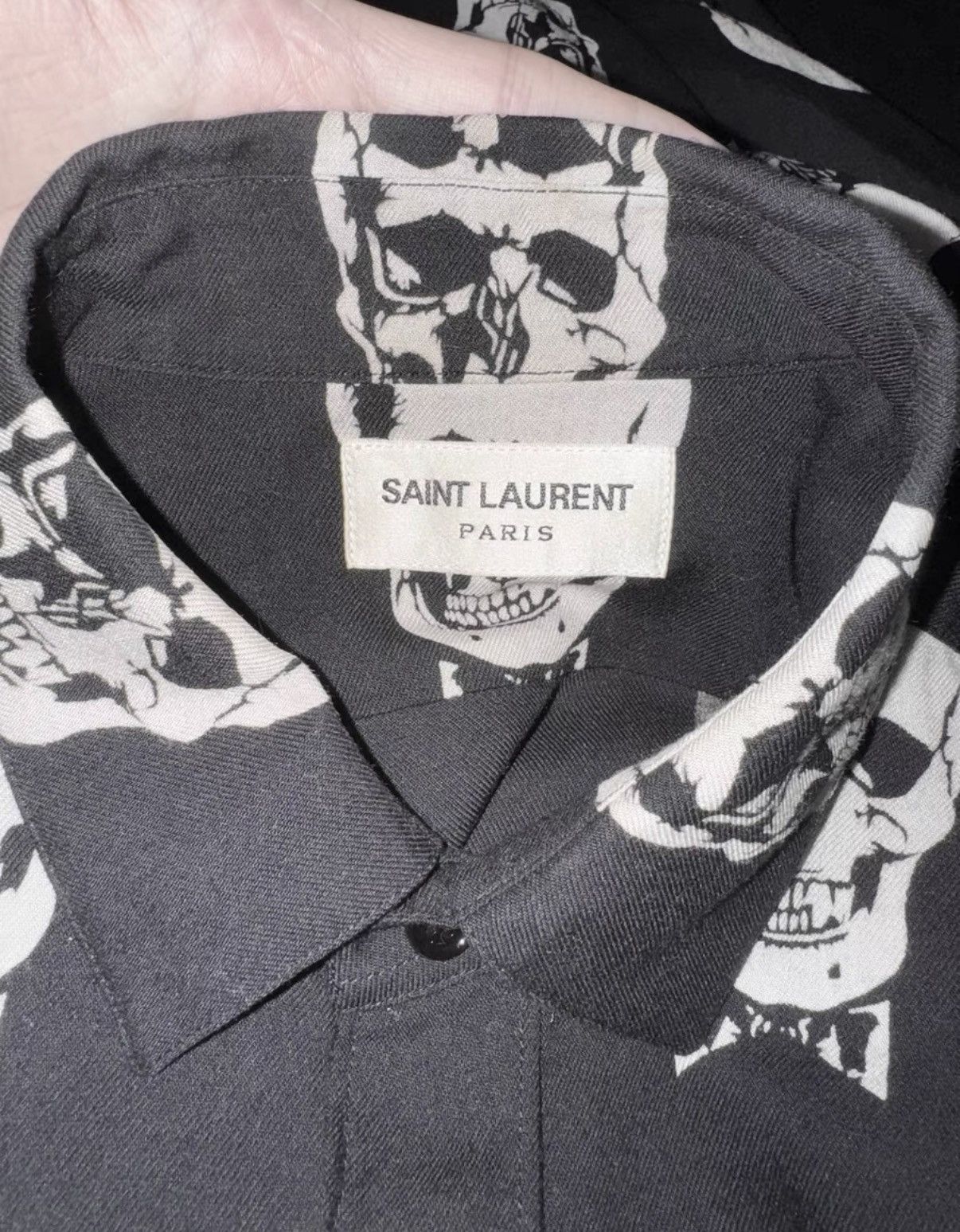 Saint Laurent Paris SLP) 15FW Viscose Black/White All-Over Skull Print Shirt Size US S / EU 44-46 / 1 - 5 Thumbnail