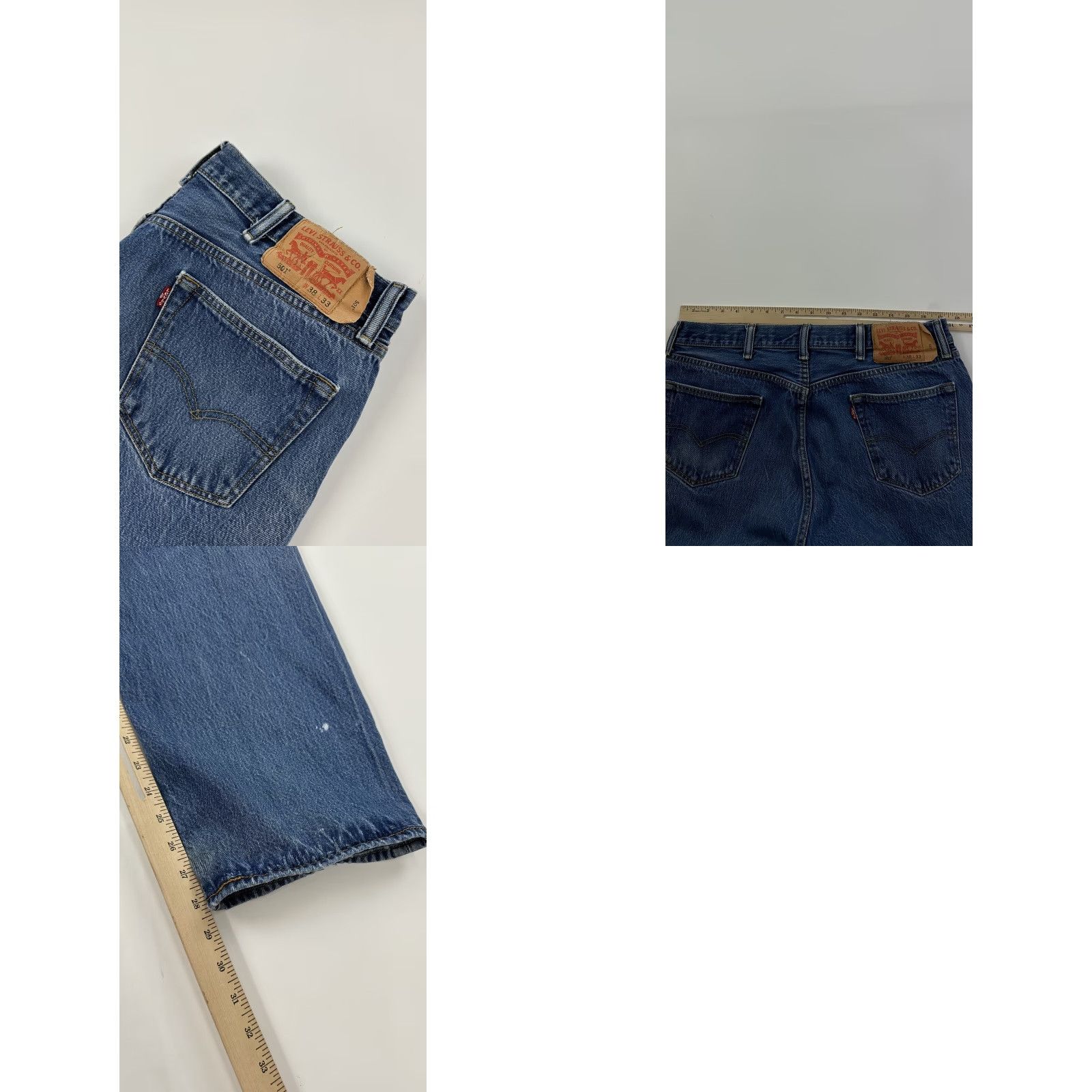 Levi's VINTAGE Levi’s 501 Jeans Men 35x28 Blue Button Jeans Straight Regular 35 Inseam 28 Cotton Denim Bohemian City Festival Grunge Hipster USA Mens Size US 35 - 9 Thumbnail