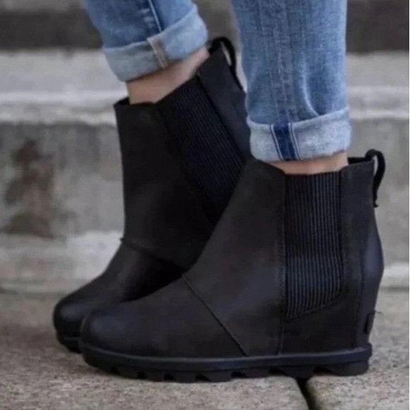 SOREL Sorel Joan Of Arctic Wedge II Distressed Black Leather Boot Size US 8 / IT 38 - 1 Thumbnail