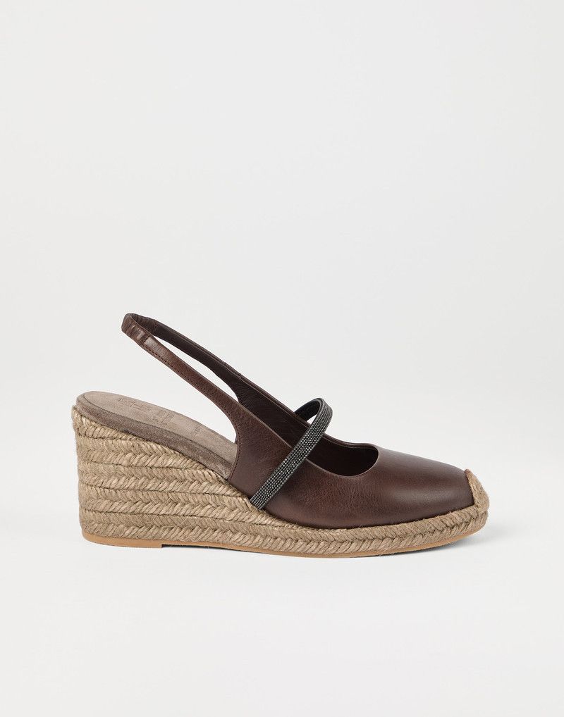 Brunello Cucinelli o1la1rc1a0326 Riding Calfskin Espadrille Wedges Sandals Size US 7 / IT 37 - 1 Thumbnail