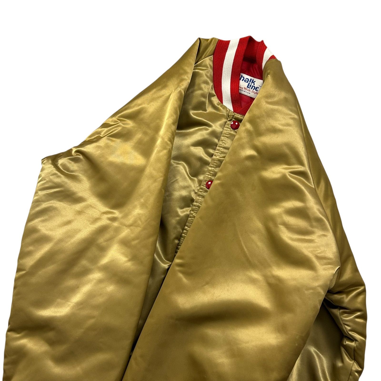 NFL VTG 90s SF 49ERS CHALK LINE SATIN JACKET SPELL OUT Size US L / EU 52-54 / 3 - 8 Thumbnail