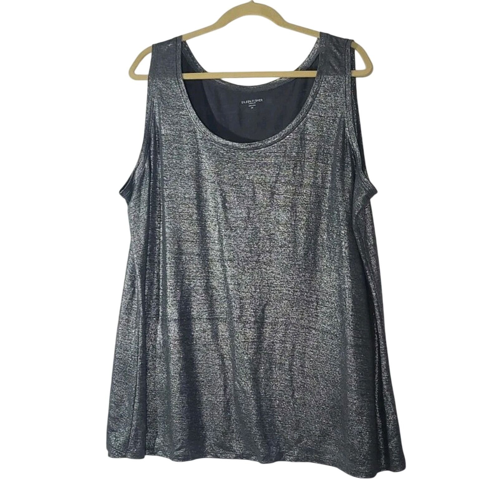 Eileen Fisher New Eileen Fisher Ash Silver Linen Jersey Shimmer Top 2X Size XXL / US 16-18 / IT 52-54 - 3 Thumbnail