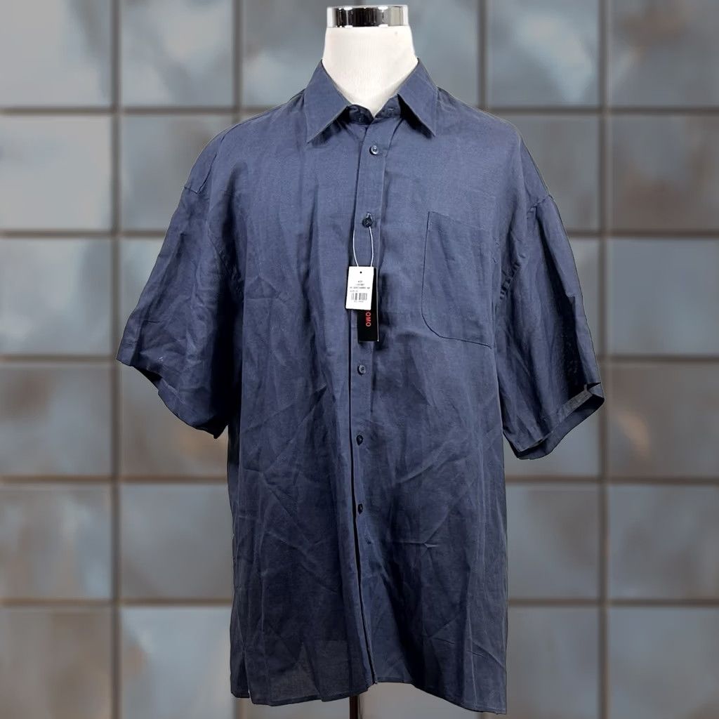 Vintage Linea Uomo 4X Linen Blend Shirt Indigo Chambray Blue Gray Short Sleeve Button-Up Collared NWT Big & Tall Mens Size US XXL / EU 58 / 5 - 1 Thumbnail
