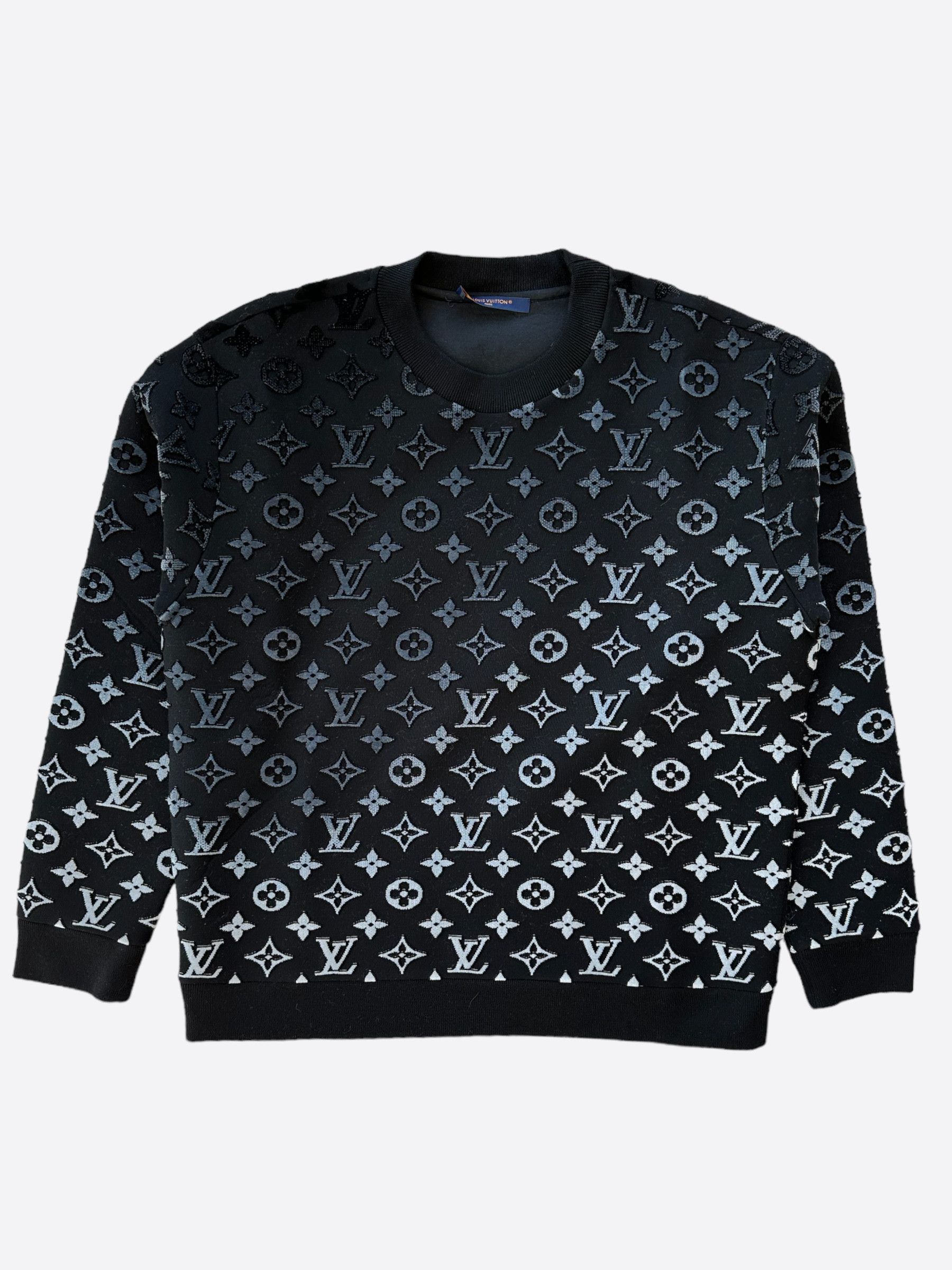 Image of Louis Vuitton Black & White Gradient Monogram Sweater, Men's (Size 2XL)