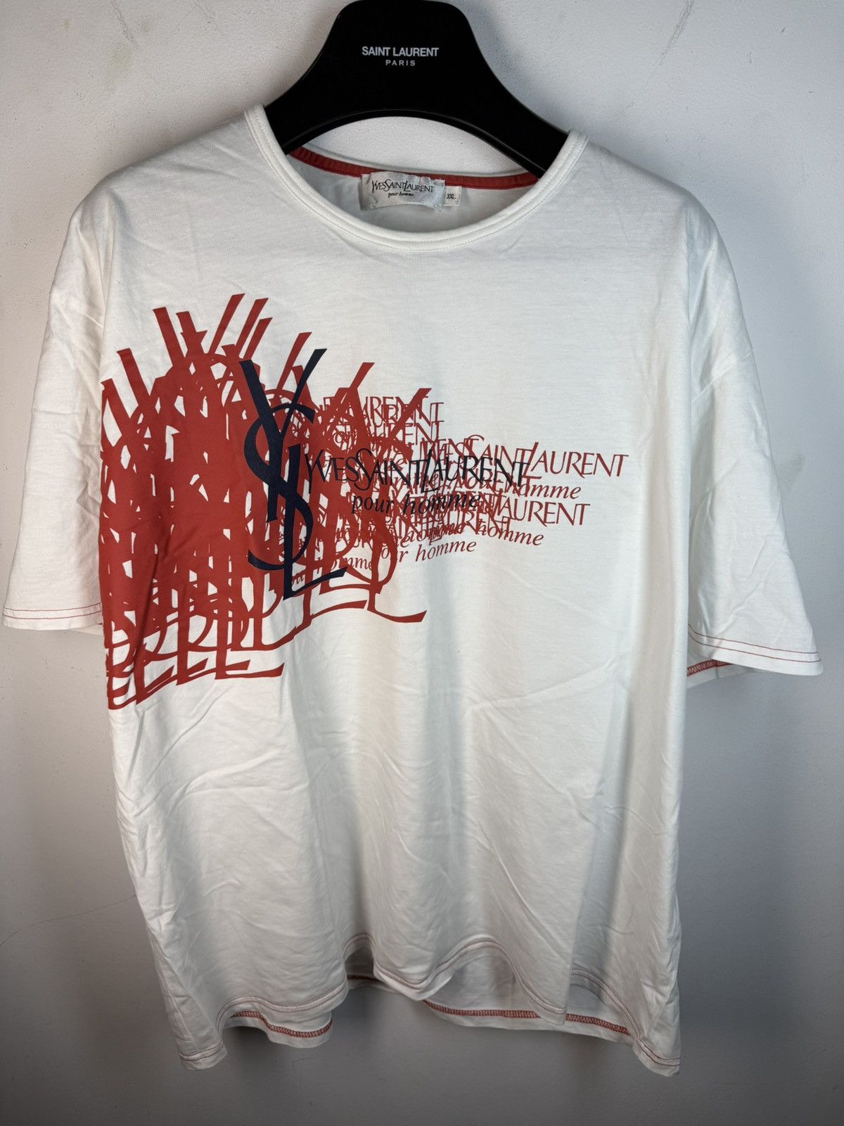 Yves Saint Laurent White YSL T-shirt Big Logo Size US XL / EU 56 / 4 - 13 Thumbnail