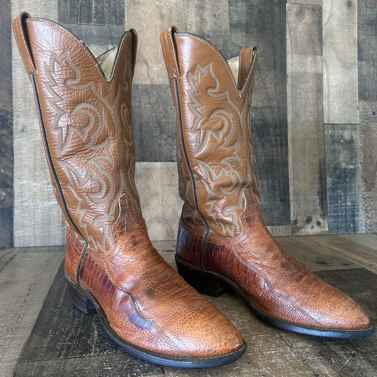 Vintage J Chisholm Vintage Ostrich Leg Cowboy Boots Mens 8 EE Size US 8 / EU 41 - 2 Thumbnail