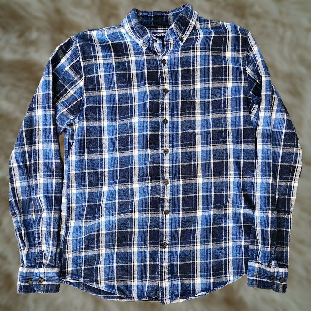 Lands' End Lands' End Mens Button Up LS Long Sleeves Flannel Shirt Blue Medium T 15-15.5 Size US M / EU 48-50 / 2 - 1 Thumbnail