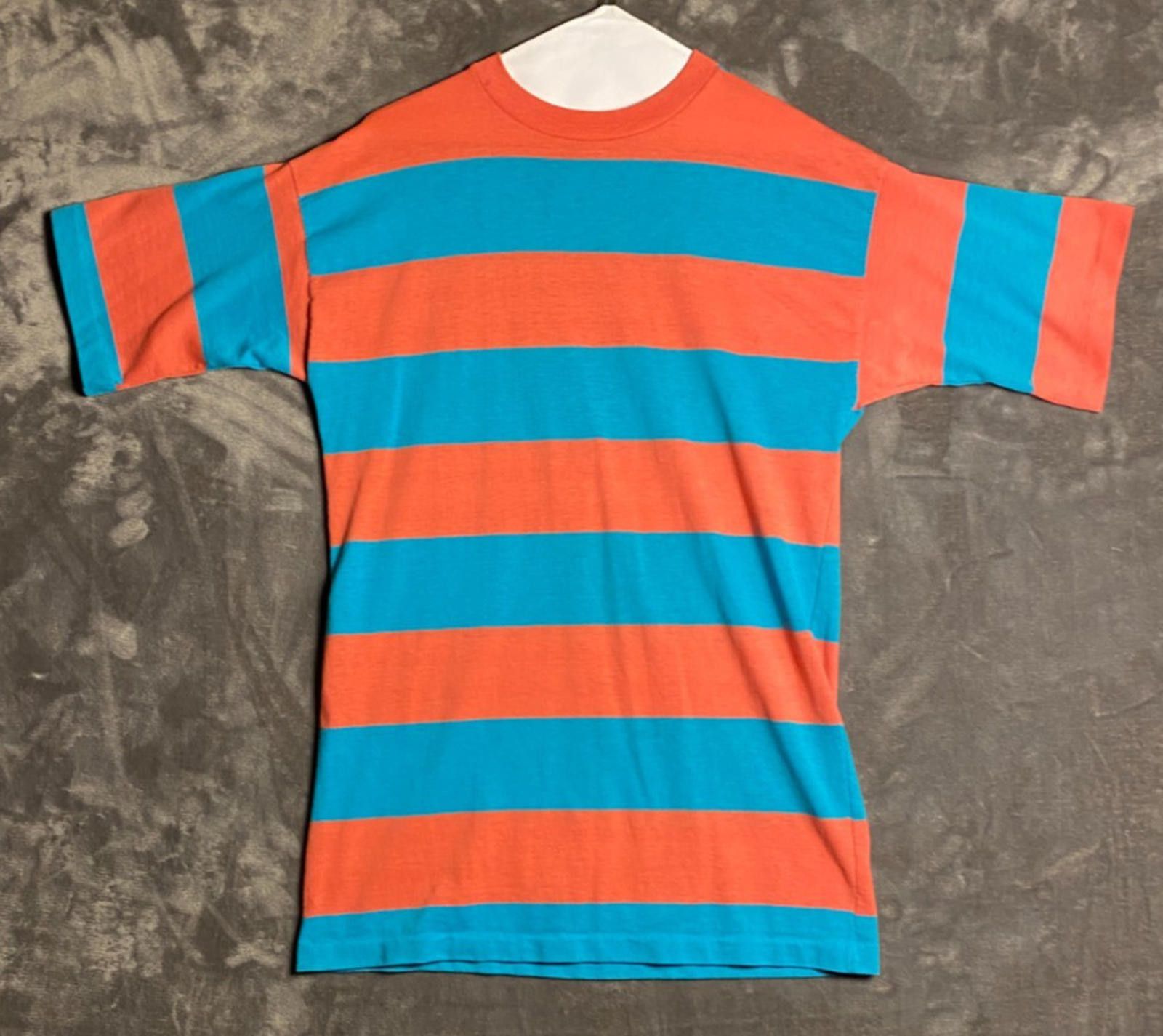 The Unbranded Brand Womens Salmon/Teal Striped Tshirts Short Sleeve Sz. M (B5) Size M / US 6-8 / IT 42-44 - 1 Thumbnail