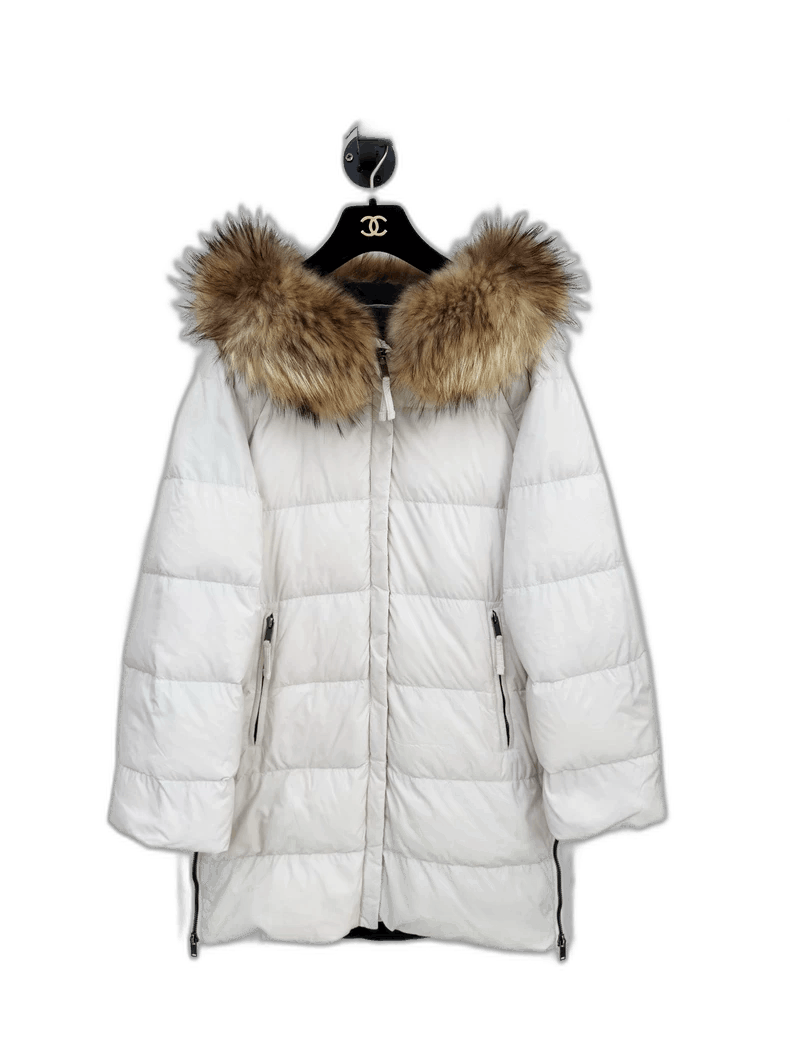 Moncler Maxmara Weekend Down Jacket with Fur Hood Size L / US 10 / IT 46 - 1 Thumbnail