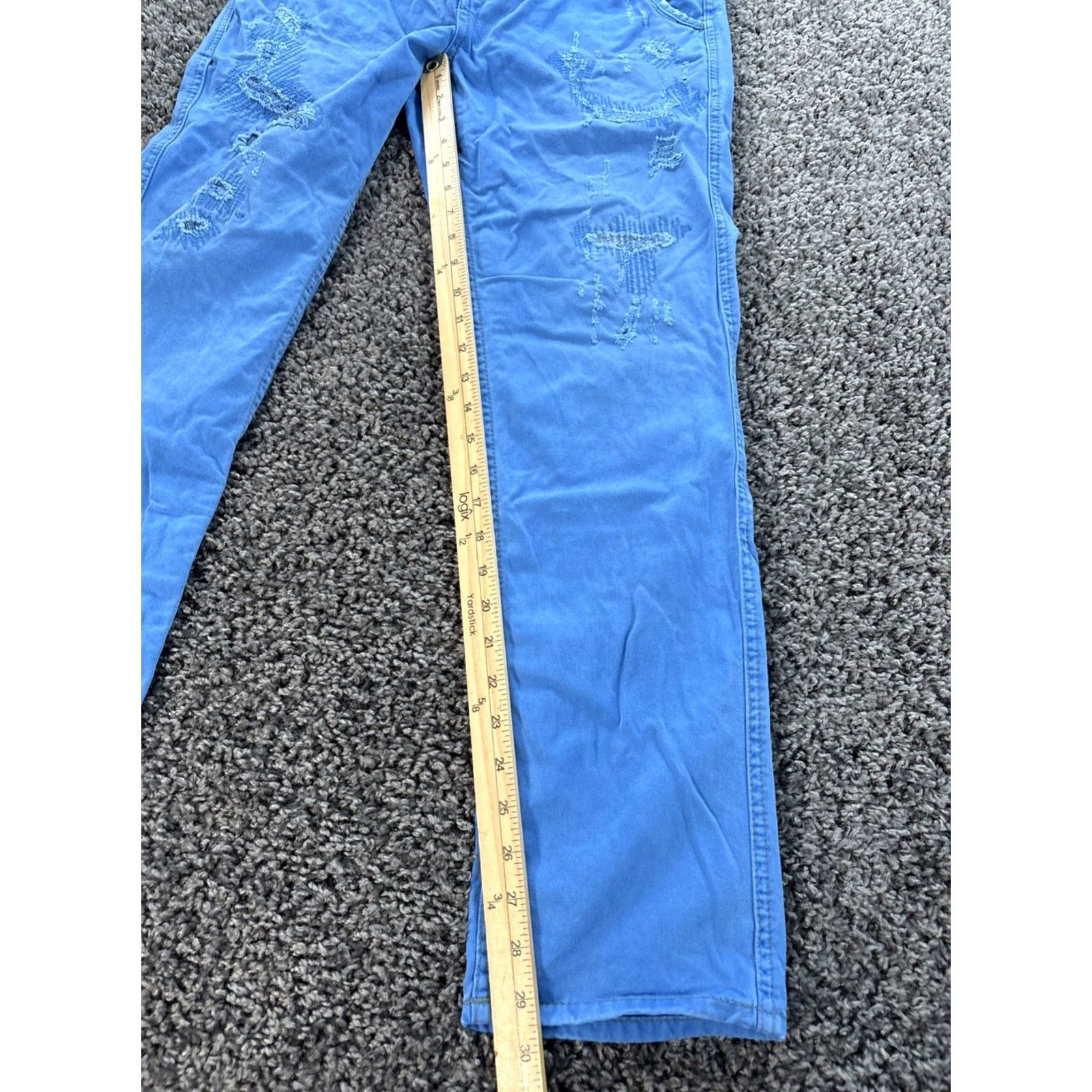 True Religion True Religion Jeans Mens 27x30 Blue Distressed Button Fly Jeans Denim Regular Inseam 30 City USA Logo 2000s Y2K Hiphop Mens Size US 27 - 2 Thumbnail