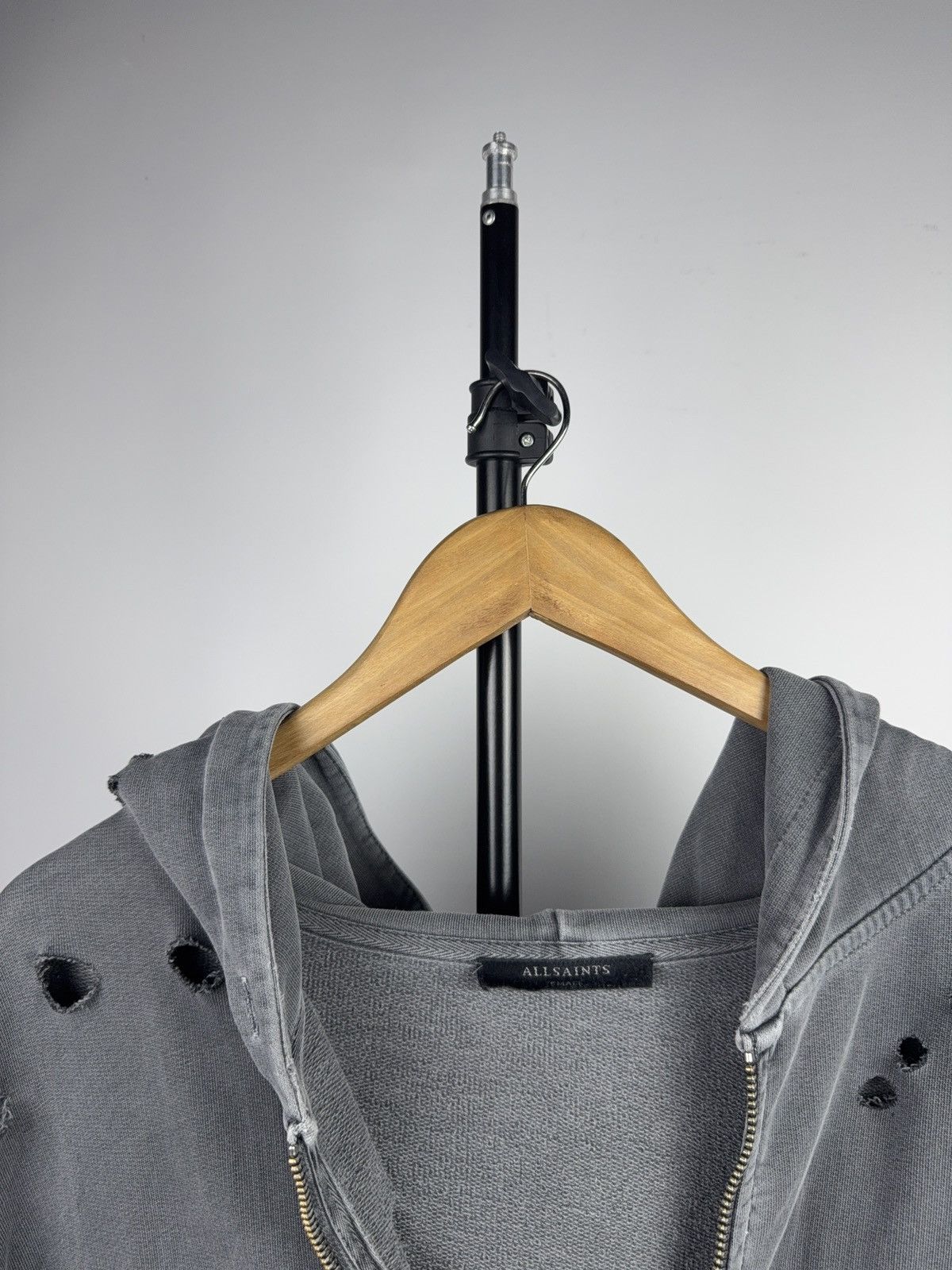 Allsaints 00s AllSaints Distressed Oversized Zip Hoodie Washed Grey Size S / US 4 / IT 40 - 10 Thumbnail