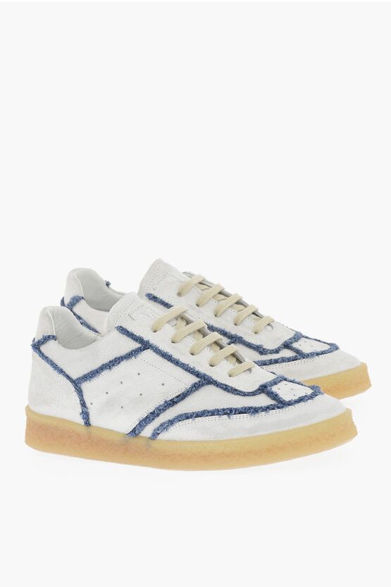 image of Maison Margiela Mm6 Suede Low Top Sneakers With Contrasting Details in White, Men's (Size 9)