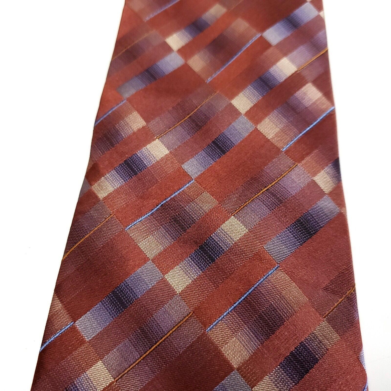Van Heusen Van Heusen Brown Abstract Striped Silk Tie Size ONE SIZE - 2 Thumbnail