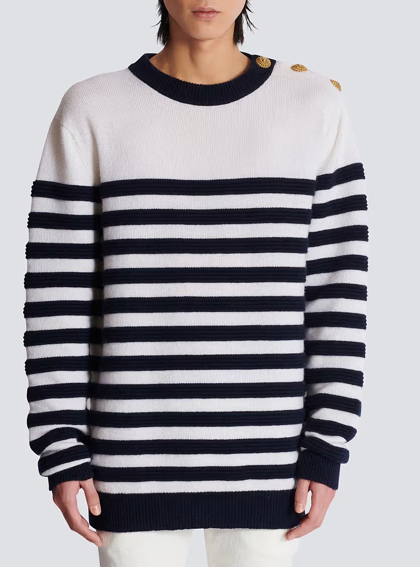 Balmain o1s1wg110925 Button Detail Striped Jumper in Black/White Size US XL / EU 56 / 4 - 5 Thumbnail