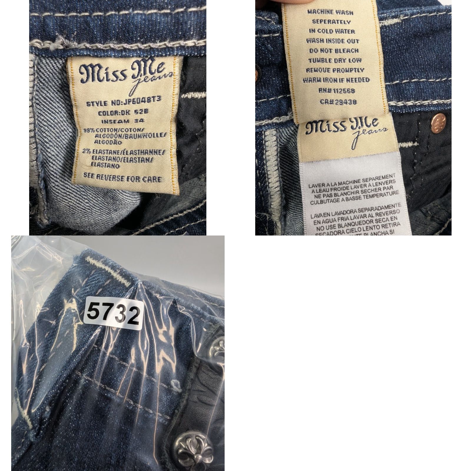 Miss Me Miss Me Straight Leg Denim Blue Embelleshed Jeans Low Rise Size 24 JP6048T3 Size 42" / US 20 - 9 Thumbnail
