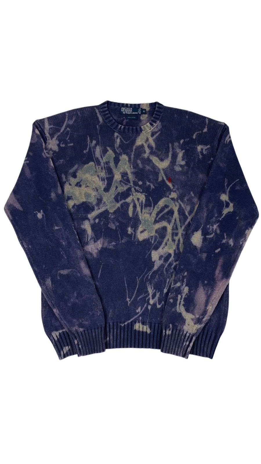 Polo Ralph Lauren × Vintage VTG Acid Dyed Blue Hong Kong Ralph Lauren Cable Knit Sweater Size US XL / EU 56 / 4 - 1 Thumbnail