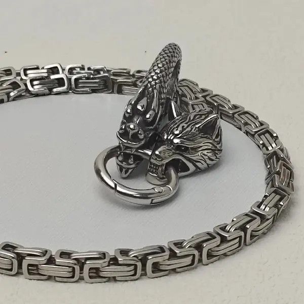 Japanese Brand Shii Stainless Steel Wolf Head Punk Pants Chain Silver Size ONE SIZE - 4 Thumbnail