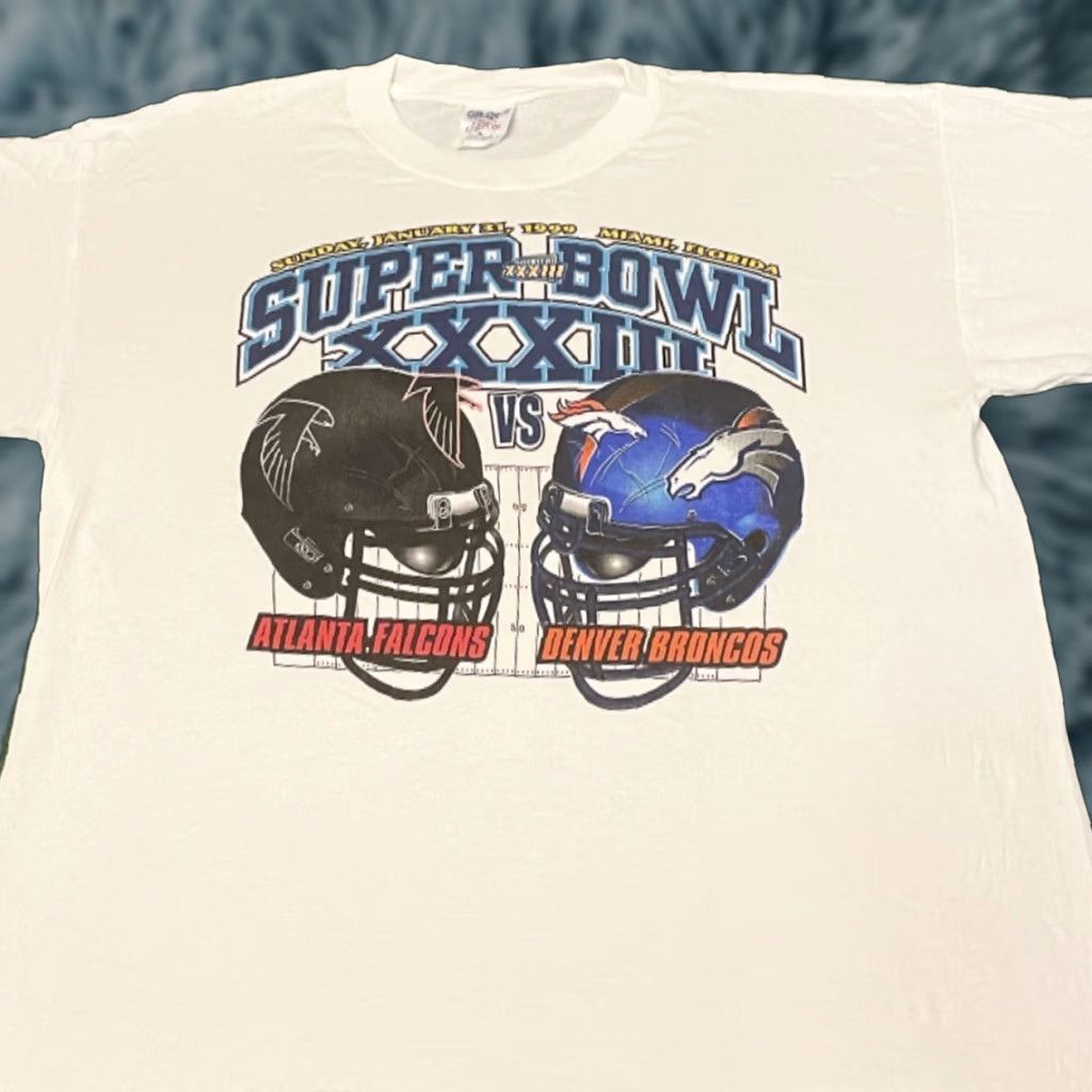 NFL VINTAGE NFL Superbowl 1999 Cup Shirt XL White 90s Miami Falcons Broncos Mens Size US XL / EU 56 / 4 - 1 Thumbnail