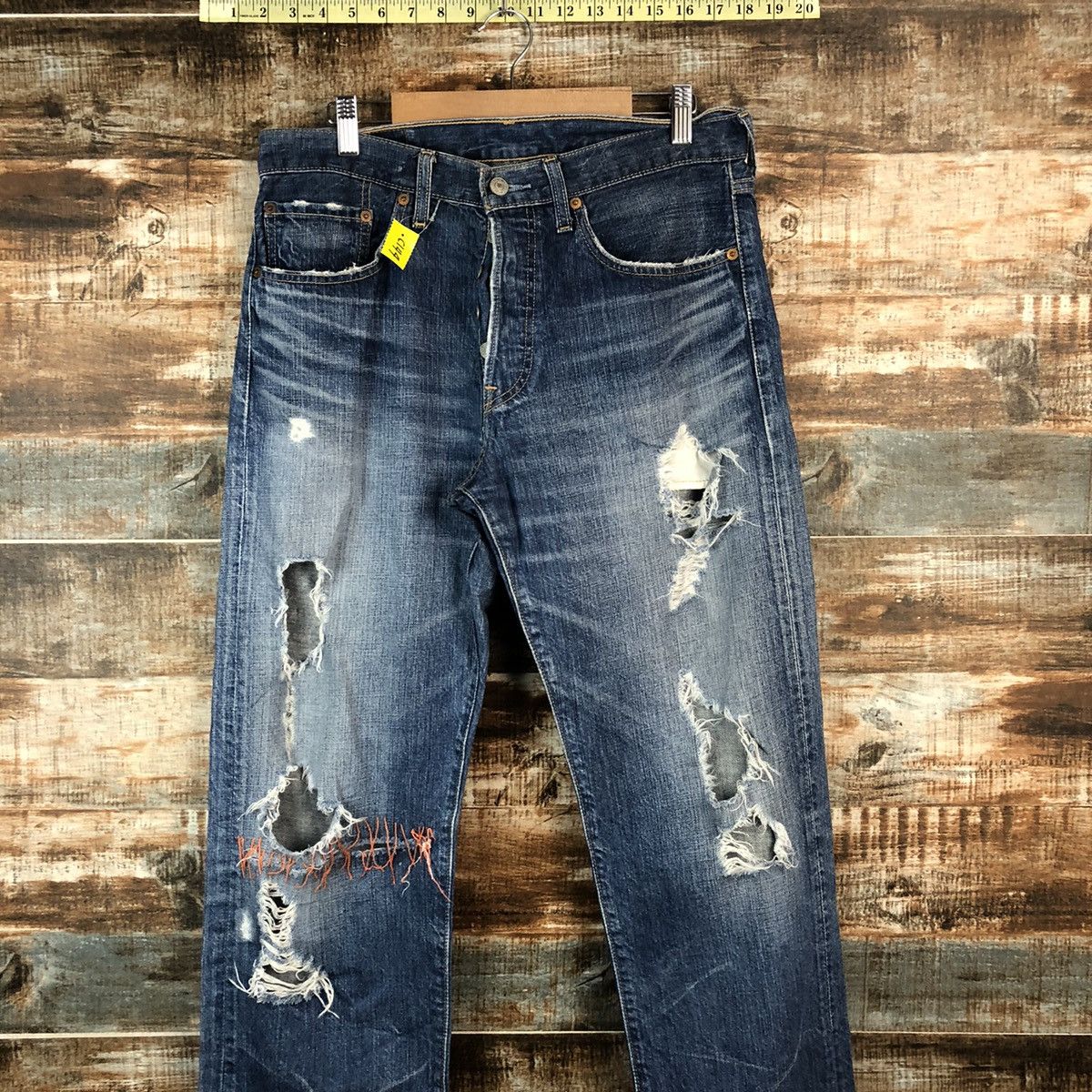 Levi's DL Levis 501 Blue ripped Distressed Denim Pants #C144 Size US 32 / EU 48 - 2 Thumbnail