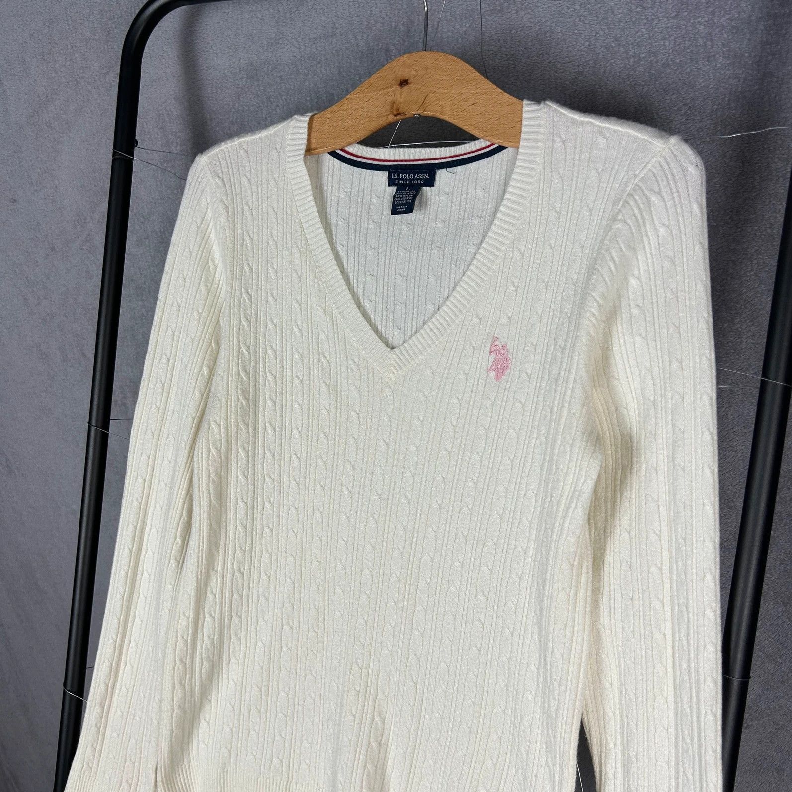 Designer × U.S. Polo Assn. US Polo Assn.knitwear sweater cream mini logo pony v neck Size L / US 10 / IT 46 - 3 Thumbnail