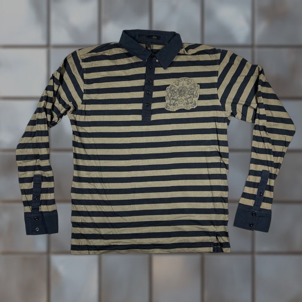 RVCA RVCA Men's XL Long Sleeve Polo Shirt Striped Olive Green Black 5 Button Size US XL / EU 56 / 4 - 1 Thumbnail