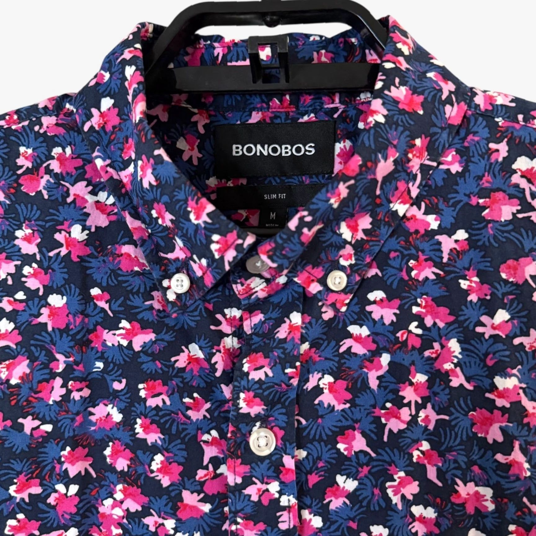 Bonobos Bonobos Riviera Slim-Fit Shirt Pink Blue Men's M S/S Floral Button-Down Shirt Bag? Size US M / EU 48-50 / 2 - 5 Thumbnail