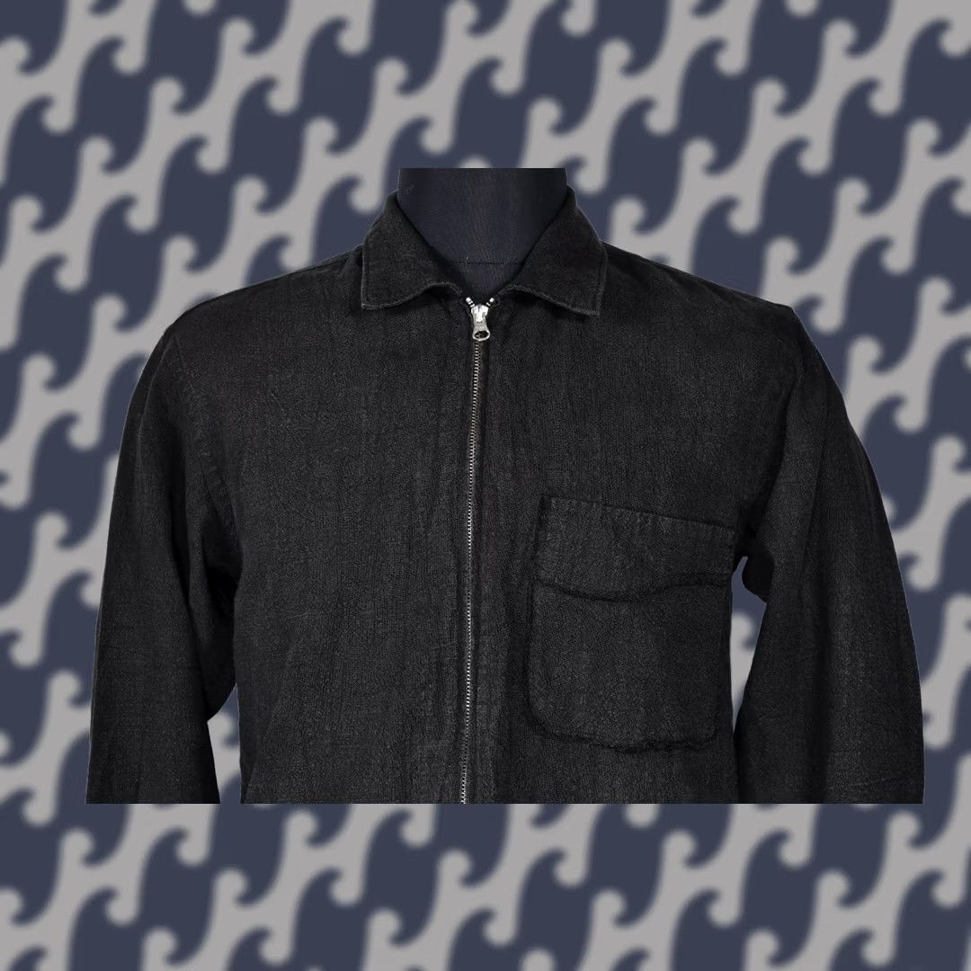 Vintage L’homme Rouge Jacket Mens M Linen Black 100% Linen Solid Zip Casual Regular Size M Mens Size US M / EU 48-50 / 2 - 1 Thumbnail