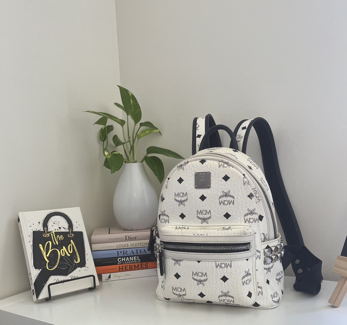 MCM Authentic MCM Stark Visetos Studs Small Backpack | White Size ONE SIZE - 2 Thumbnail