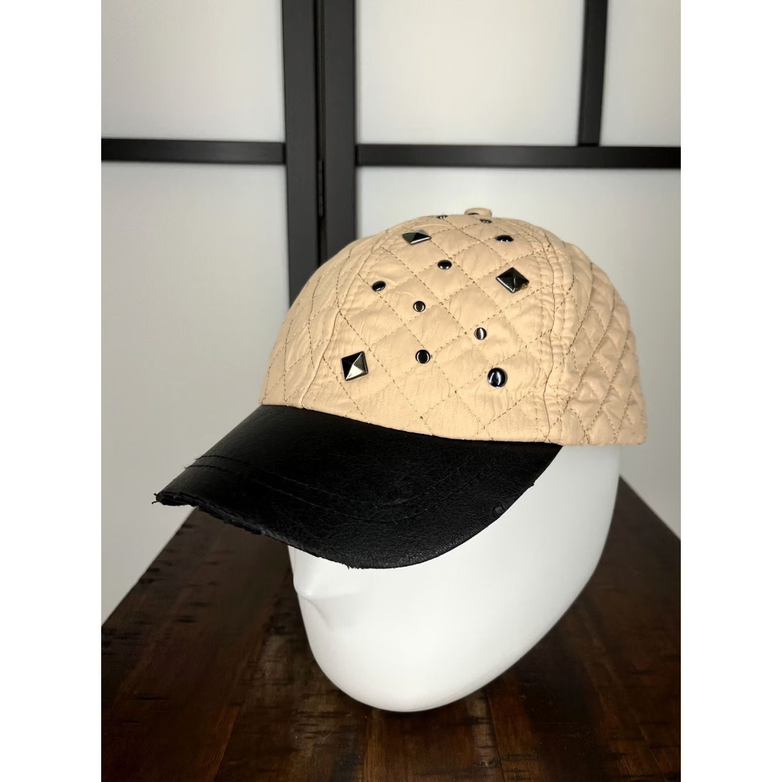 Vintage Bongo Hat Cap Strap Back Womens One Size Beige Beaded Bling Polyester Blend Hat Cap One Size Beige Beaded Rhinestone Strap Womens Size ONE SIZE - 4 Thumbnail