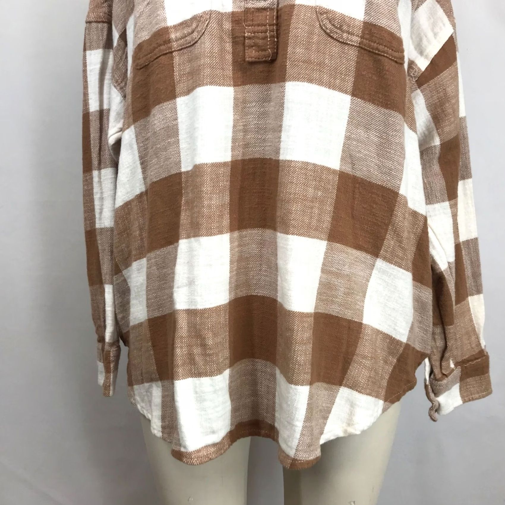 American Eagle Outfitters AMERICAN EAGLE - Womens SMALL - BROWN/WHITE LONG SLEEVE PULLOVER FLANNEL SHIRT Size S / US 4 / IT 40 - 3 Thumbnail