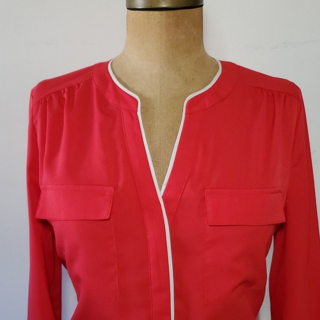 Other Jaclyn Smith Size M NEW Blouse Top Red Chiffon Rouched Long Size M / US 6-8 / IT 42-44 - 5 Thumbnail