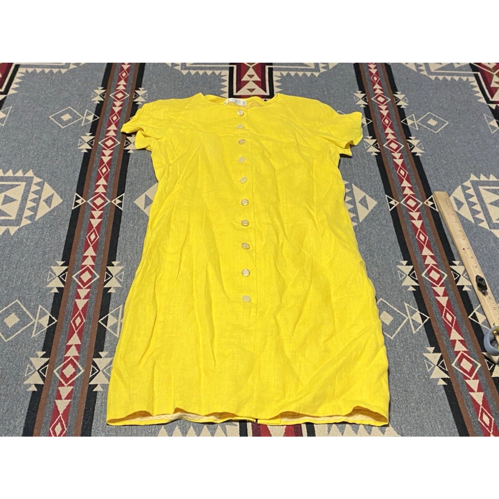 image of Valentino Miss V Linen Yellow Sun Dress Womens 44It 10Us Vintage Italy Made T74 in White (Size Larg